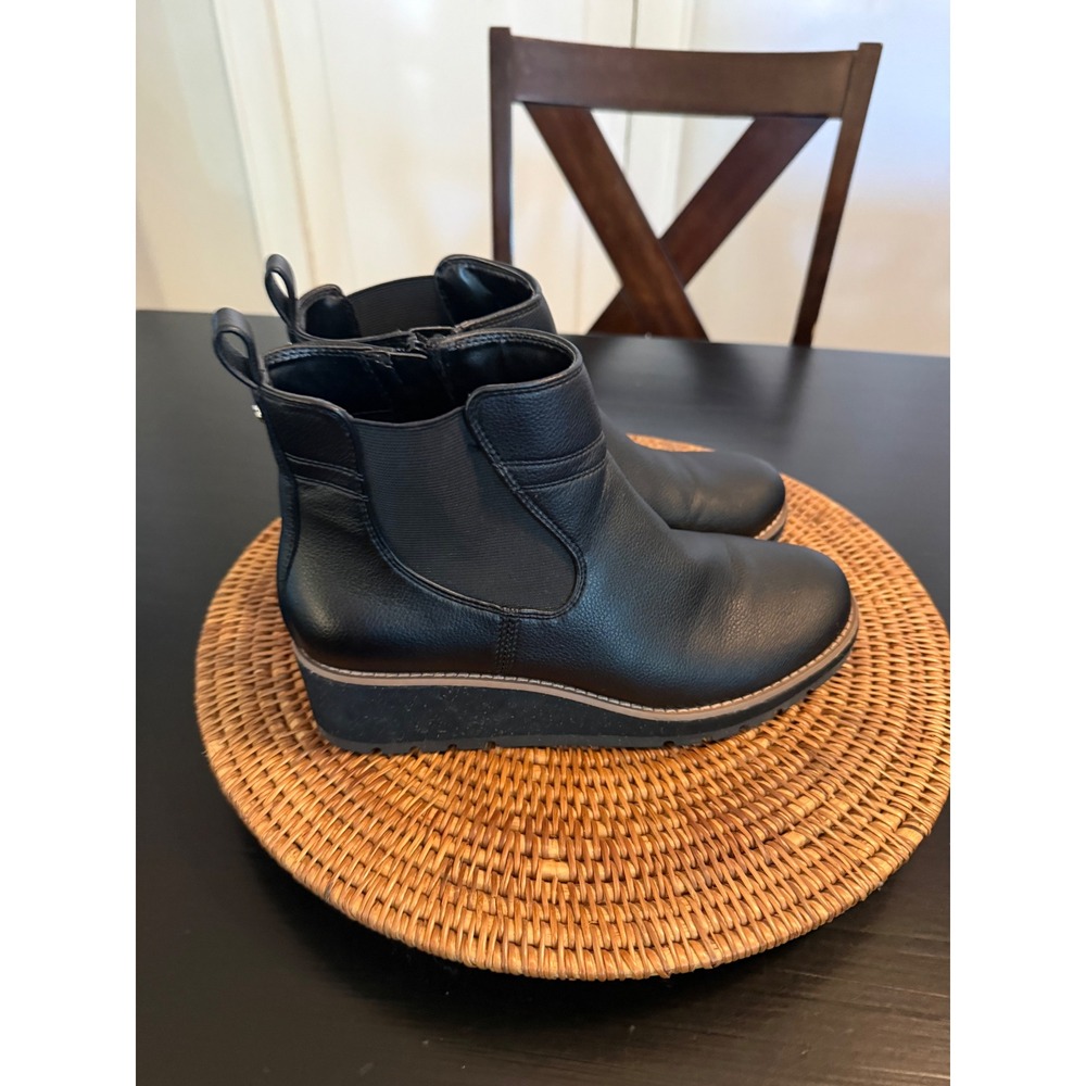 Kelly & Katie Benlela Black Wedge Ankle Boots Side Zip Platform Booties 9M